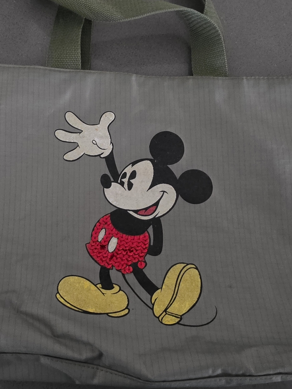 Green Tote Bag with Red Accent Mickey Graphic